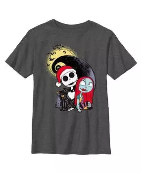 Детская футболка с рождественским портретом Джека и Салли Кошмар перед Рождеством для мальчика Disney, серый