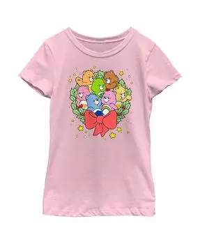 Детская футболка с рождественским венком и медведями для девочек Care Bears, розовый