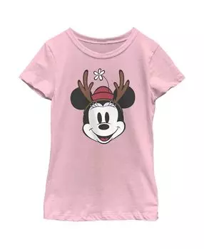 Детская футболка с рождественскими рогами и рогами Минни Маус для девочек Disney