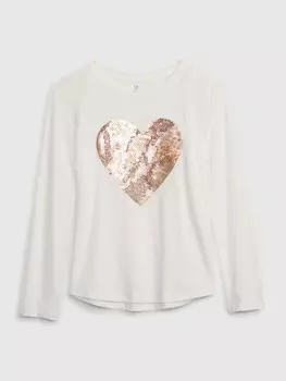 Детская футболка с сердечком из пайеток Gap, белый