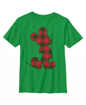 Детская футболка с силуэтом «Микки и друзья» для мальчиков в клетку с узором «Баффало» Disney