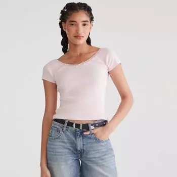 Детская футболка с V-образным вырезом и кружевной отделкой Aeropostale, цвет chalk pink