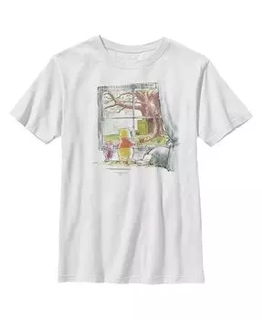 Детская футболка с Винни-Пухом, наблюдающим за окном, для мальчика Disney, белый