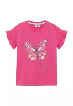 Детская футболка с вышивкой с рюшами SALT AND PEPPER, цвет Paradise Pin