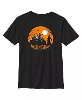 Детская футболка Среда Хэллоуина с домом с привидениями для мальчика Netflix, черный