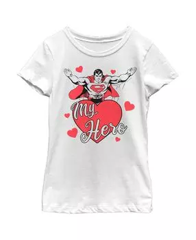 Детская футболка «Супермен» для девочек «Мой герой» на День святого Валентина DC Comics