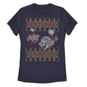 Детская футболка Tom And Jerry с графическим рисунком Naughty Or Nice Holiday Licensed Character, темно-синий