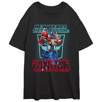 Детская футболка Transformers с новогодней надписью «Спасите мир» большого размера с рисунком Licensed Character, черный