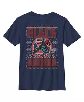 Детская футболка Ugly Christmas Black Widow Snow Snow для мальчика Marvel, синий