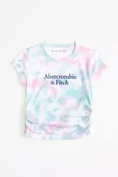 Детская футболка укороченного кроя с эффектом тай-дай и логотипом Abercrombie & Fitch, белый