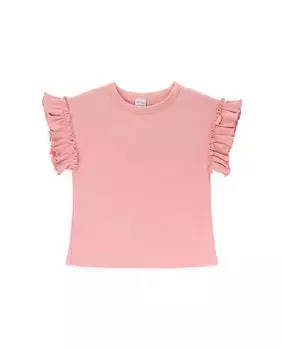 Детская футболка в рубчик с рюшами на рукавах KNOT, розовый