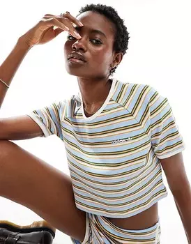 Детская футболка в рубчик с синей полоской adidas Originals 80s