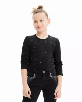 Детская футболка в рубчик со стразами Desigual, черный