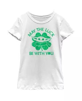 Детская футболка в стиле ретро «Звёздные войны: Мандалорский день святого Патрика» для девочек Grogu «Да пребудет с тобой удача» Disney Lucasfilm