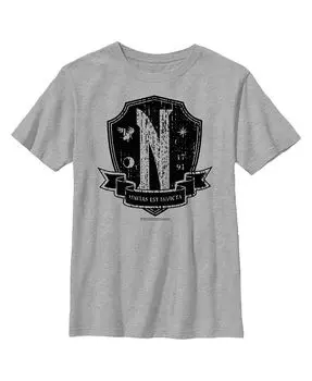 Детская футболка Wednesday Nevermore Academy с потертой эмблемой для мальчиков Netflix, серый