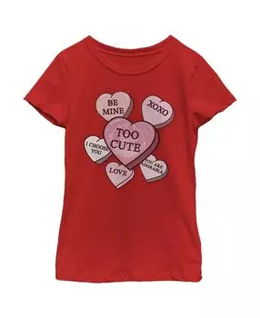 Детская футболка «Звездные войны: Мандалорец, ребенок, слишком милая, с конфетными сердечками» для девочек Disney Lucasfilm