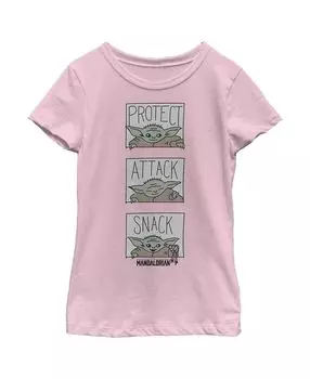 Детская футболка «Звездные войны: Мандалорец, ребенок, защита, атака, закуска» для девочек Disney Lucasfilm