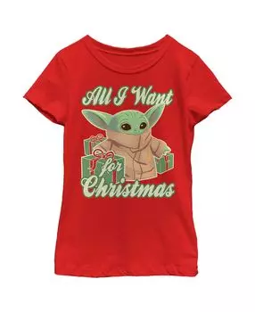 Детская футболка «Звездные войны: Мандалорский Грогу» для девочек «Все, что я хочу на Рождество» Disney Lucasfilm