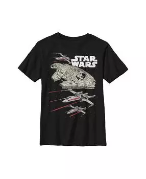 Детская футболка «Звездные войны: Тысячелетний сокол и X-Wing, летящие в битву» Disney Lucasfilm