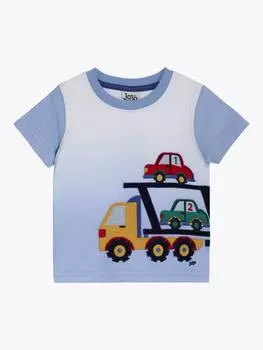 Детская хлопчатобумажная футболка с аппликацией car transporter JoJo Maman Bb, синий