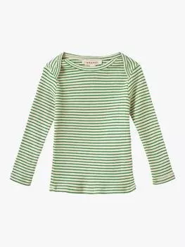 Детская хлопчатобумажная футболка в полоску с длинным рукавом kishon Caramel, цвет Green/Cream
