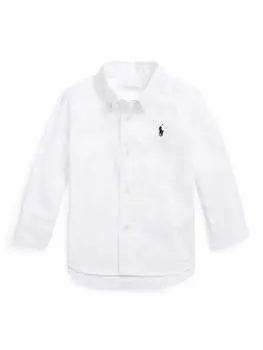 Детская хлопчатобумажная рубашка с воротником на пуговицах Ralph Lauren, белый