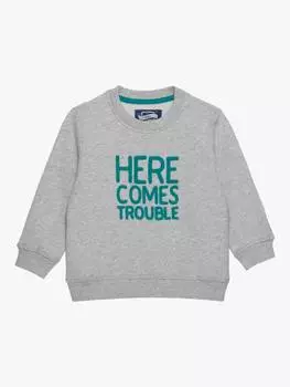 Детская хлопчатобумажная толстовка here comes trouble Trotters, цвет Grey Marl/Green