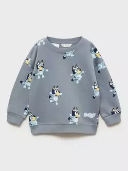 Детская хлопчатобумажная толстовка с голубым принтом Mango, цвет Medium Blue/Multi