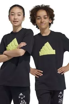 Детская хлопковая футболка adidas, черный