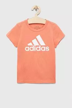 Детская хлопковая футболка adidas G BL, оранжевый
