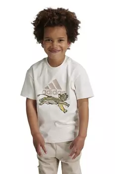 Детская хлопковая футболка adidas LK DY LK T x Disney, бежевый