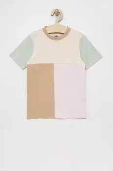 Детская хлопковая футболка adidas Originals, бежевый