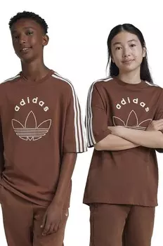 Детская хлопковая футболка adidas Originals ФУТБОЛКА, коричневый