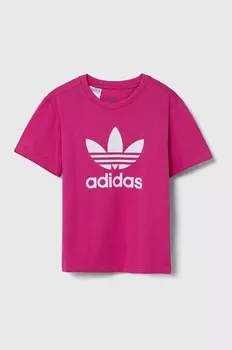Детская хлопковая футболка adidas Originals TREFOIL TEE, розовый