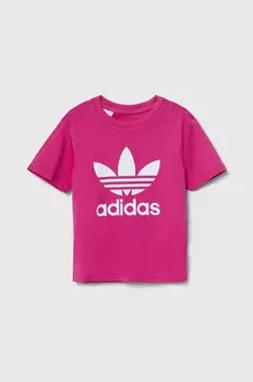 Детская хлопковая футболка adidas Originals TREFOIL TEE, розовый