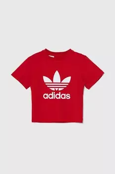 Детская хлопковая футболка adidas Originals TREFOIL TEE, красный