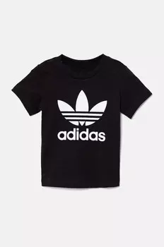 Детская хлопковая футболка adidas Originals TREFOIL TEE, черный