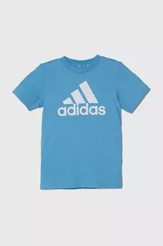 Детская хлопковая футболка adidas, синий