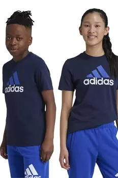 Детская хлопковая футболка adidas U BL 2 TEE, темно-синий
