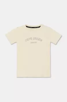 Детская хлопковая футболка Aldridge Pepe Jeans, бежевый