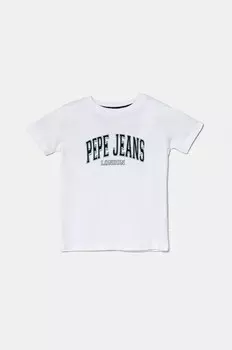 Детская хлопковая футболка Bain Pepe Jeans, белый