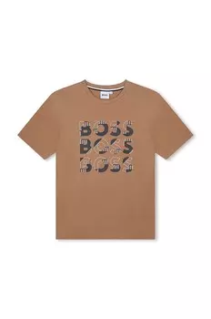 Детская хлопковая футболка BOSS, бежевый