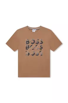 Детская хлопковая футболка BOSS, бежевый