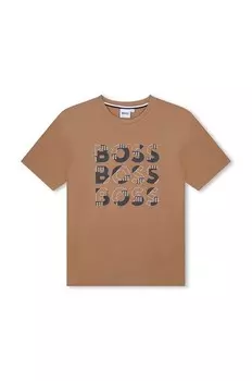 Детская хлопковая футболка Boss, бежевый