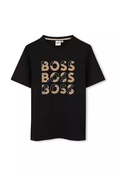 Детская хлопковая футболка Boss, черный