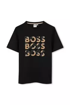 Детская хлопковая футболка BOSS, черный