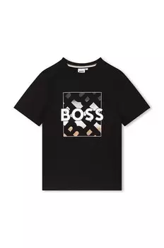 Детская хлопковая футболка BOSS, черный