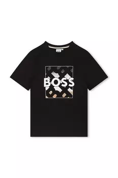 Детская хлопковая футболка Boss, черный