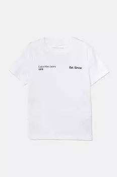 Детская хлопковая футболка Calvin Klein Jeans, белый