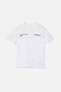 Детская хлопковая футболка Calvin Klein Jeans, белый